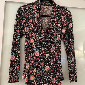 Boden Lara Wrap Shirt in Black Rainbow Floral